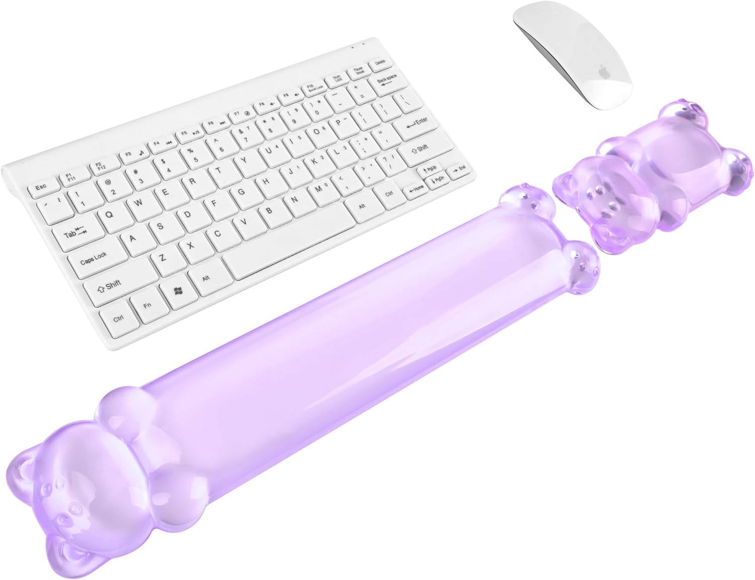 Gel Keyboard and Mouse Wrist Rest Set – Clear Wrist Rest for Computer Keyboard 60%/68%/75%, Comfort & Support for Typing and Gaming(Cute Purple Bear)
