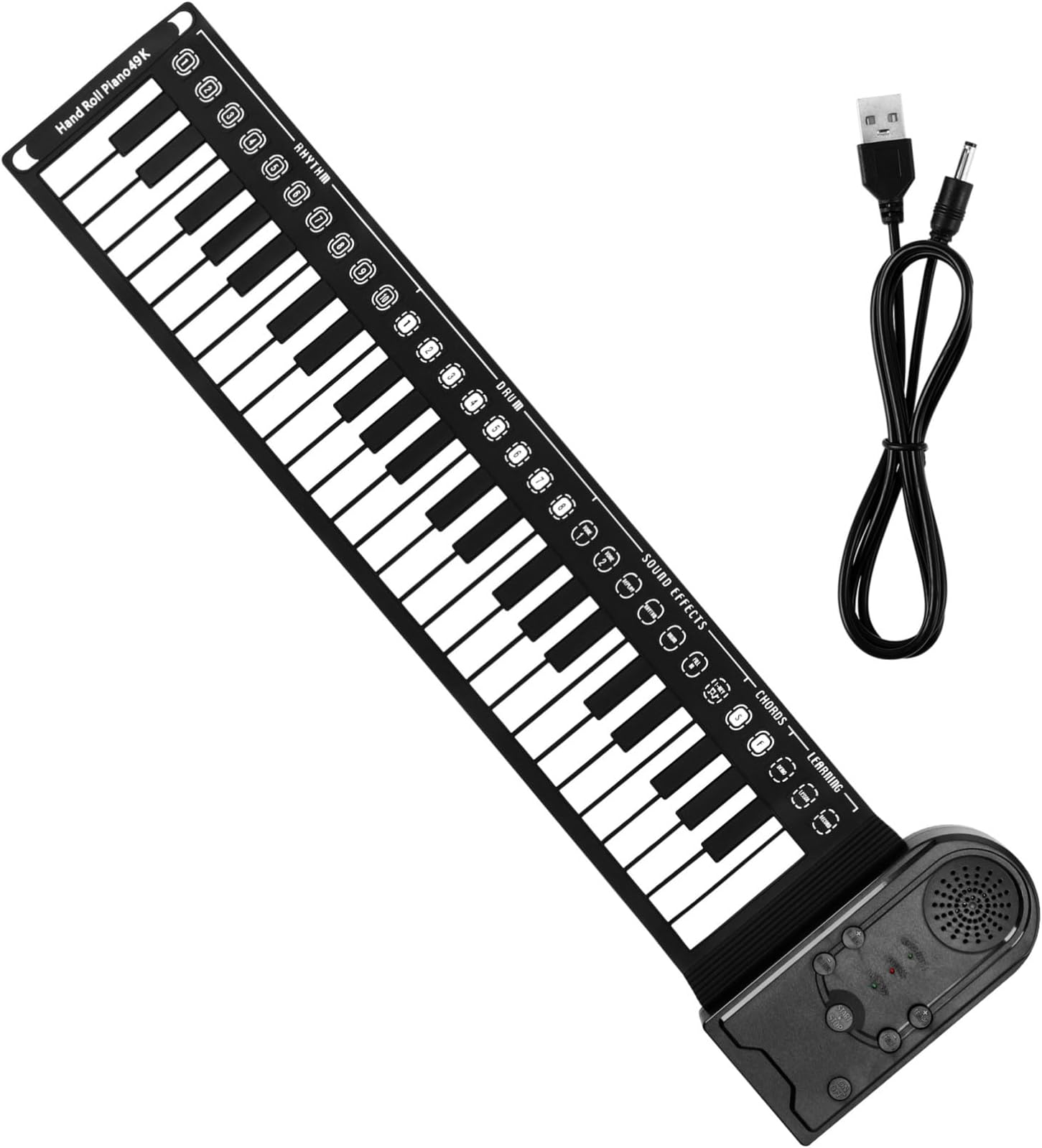 49 Keys Foldable Portable Electronic Piano Keyboard with Built-in Speakers, Hand Roll Silicone Keyboard for Beginners, Compact Black Digital Music Instrument for Travel and Practice