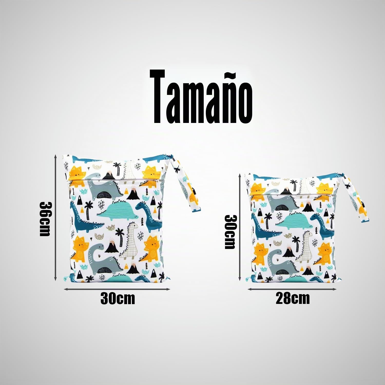 SLEEKEE Bolsa de Almacenamiento de Pañales Impermeable con Dinosaurios - 2 Piezas Ecológica On-The-Go con Cremallera