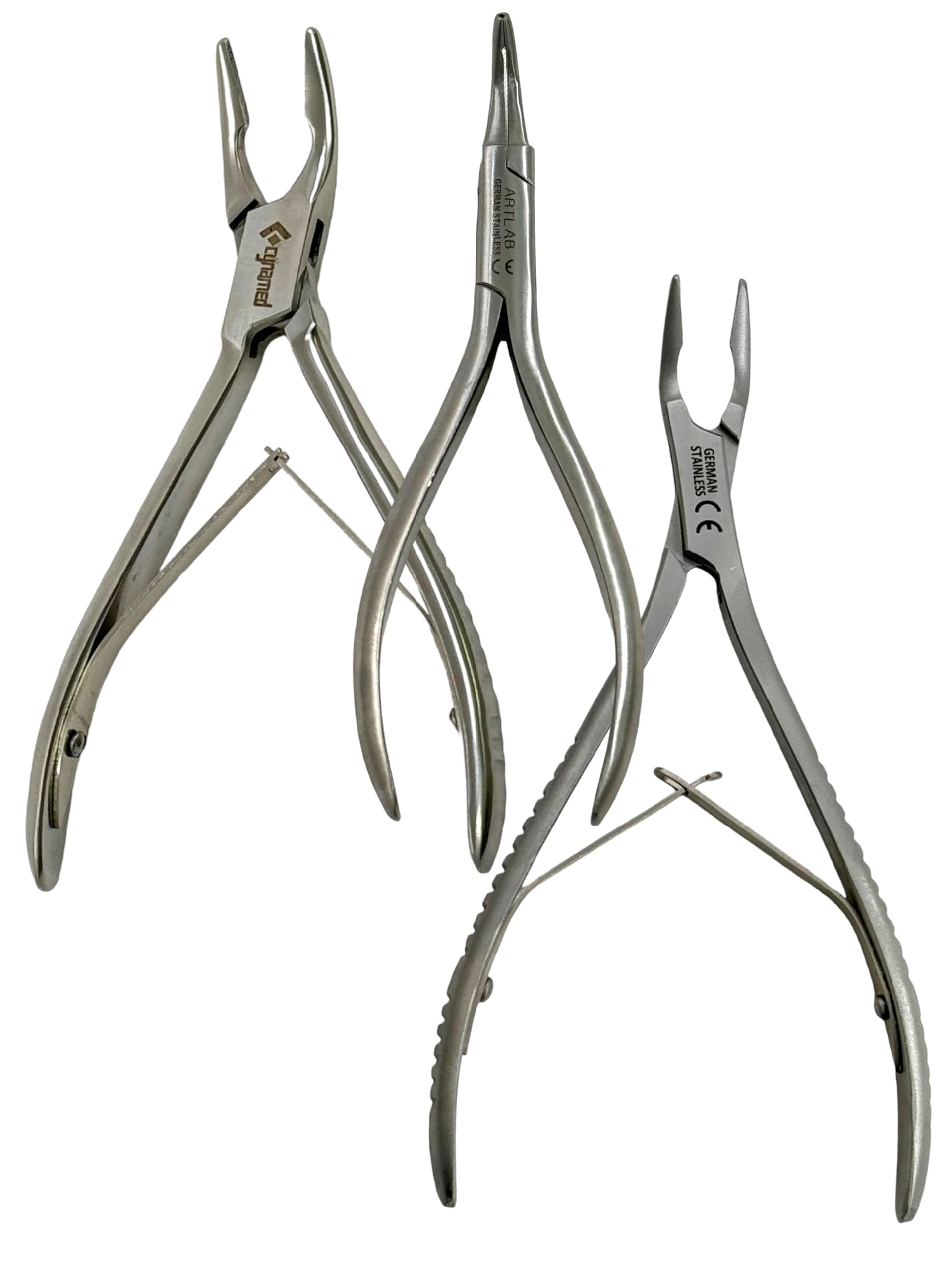 Set of 3 Angled Rongeurs and Root Fragment Forceps - 6in Friedman Micro, Slight Curve + 6in Blumenthal 30° Angle + 5in Root Fragment Forceps 90° Angle | Stainless Steel