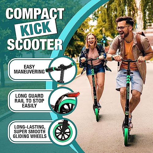 Image of SereneLife Kick Scooter for Adults, Teenagers and Kids - 2 Wheel Scooter With Adjustable T-Bar Handlebar - Alloy Anti-Slip Deck - Portable Folding With Carrying Strap - Aqua