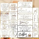 Farmhouse Kitchen Stencils Reusable Stencil for Painting on Wood, Large Wood Burning Stencils Craft Templates for Coffee Bakery Sign Dining Room Fabric Canvas Wall Decoration(Kitchen)
