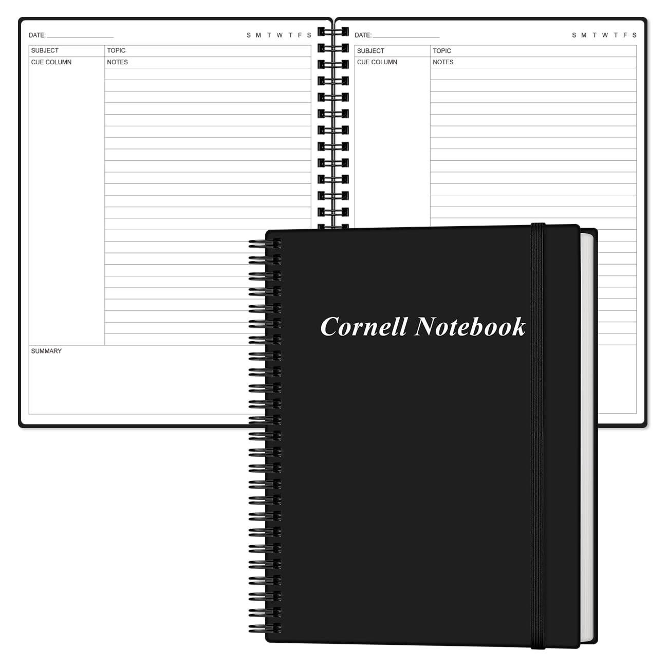Yaridar Cornell Notes Notizbuch, A4, Spiralnotizbücher für Notizen, liniertes Notizbuch, Steno-Blöcke für Büro/Schule/Uni/Zuhause, 21,6 x 27,9 cm, Schwarz