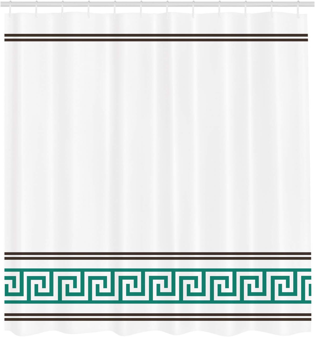 Ambesonne Abstract Shower Curtain, Simplistic Classic Greek Inspired Pattern in Monochrome Design, Cloth Fabric Bathroom Decor Set with Hooks, 69" W x 75" L, Black White and Teal