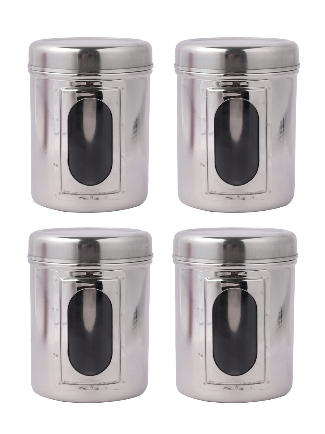 Abode Sober See Thru stainless steel storage container for Food | Jar for kitchen storage | 450ml used for storing spices, salt, sugar Flour, Dry fruits, (Set of 4 Silver)