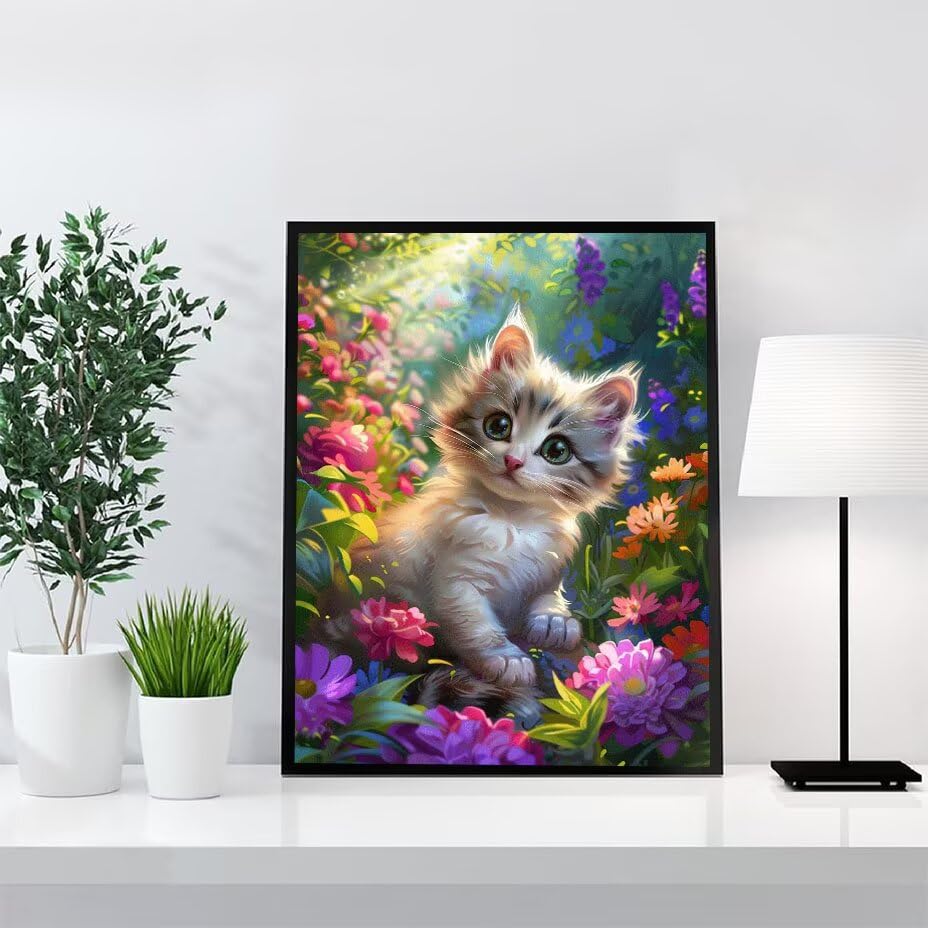 Cristal Point de Croix chat contre le stress avec kit complet 40x50
