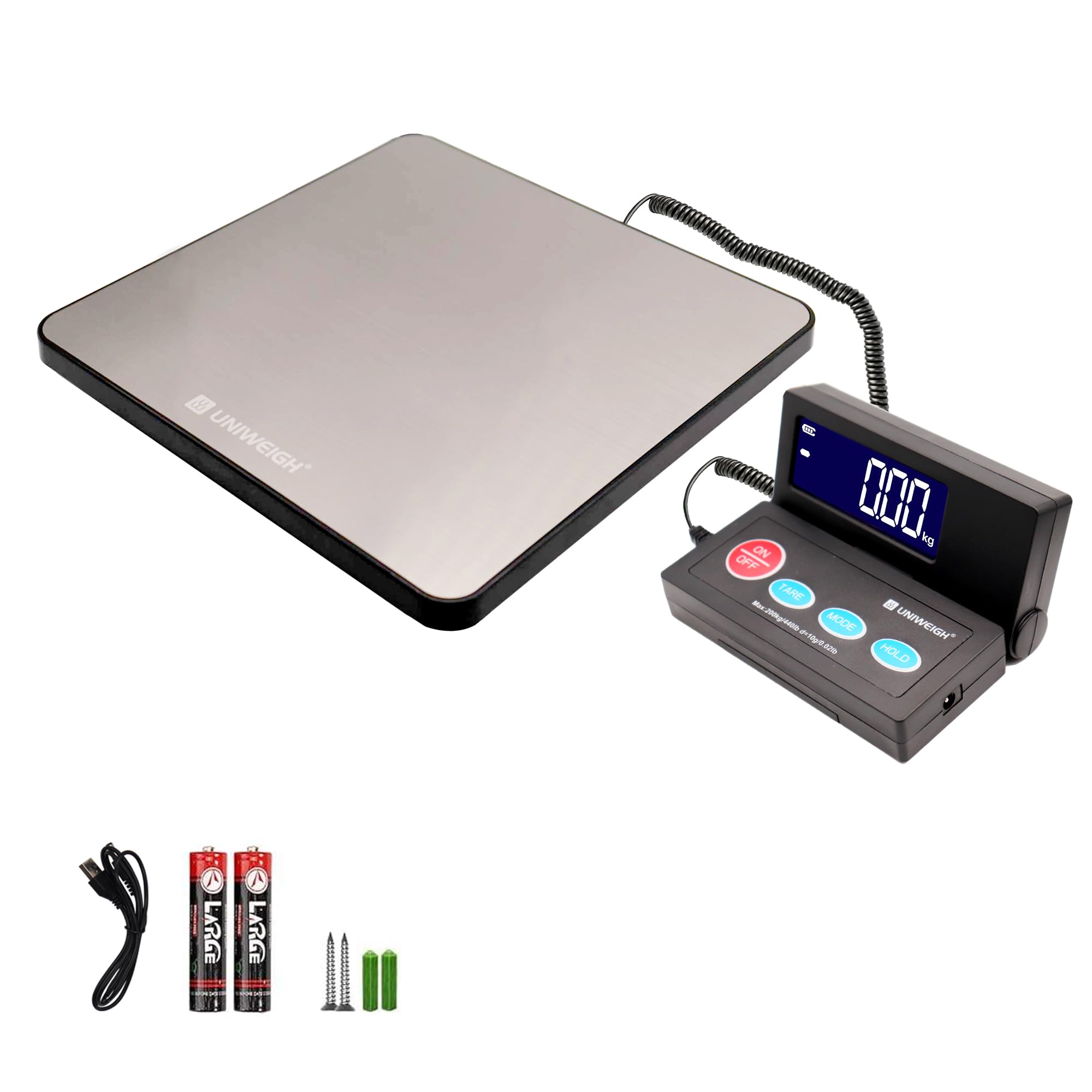 UNIWEIGH Versand-Postwaage, 440lb/10g Genauigkeit kommerzielle Gewichtswaage mit langlebigen Edelstahl große Plattform, Heavy Duty Postwaage für Paket,Gepäck,Post,Lagerhaus,kleine Unternehmen,Haus