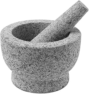 ChefSofi Mortar and Pestle Set - 6 Inch - 2 Cup Capacity - Unpolished Heavy Granite for Enhanced Performance and Organic Appearance - Included: Anti-Scratch Protector