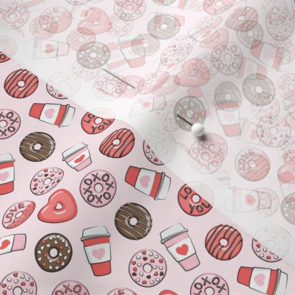Spoonflower Fabric - Scale Donuts Coffee Valentines Day Red Pink Chocolate Cookies Girl Printed on Chiffon Fabric by The Yard - Sewing Fashion Apparel Dresses Home Decor