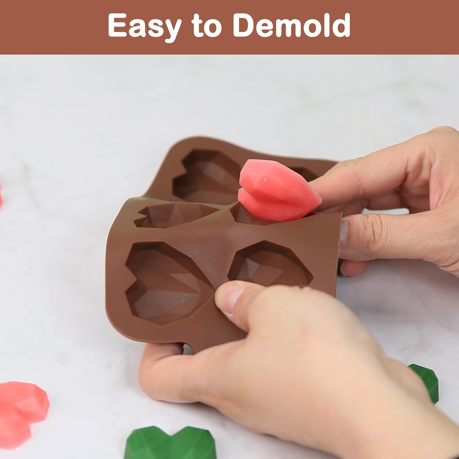 Small Heart Silicone Molds, 8 Cavities Heart Molds with Diamond Love Shape for Making Chocolate/Candy/Fondant/Gummy, 2 PCS Food Grade Chocolate Mold for Fruit Snack/Snack Biscuits - Image 4