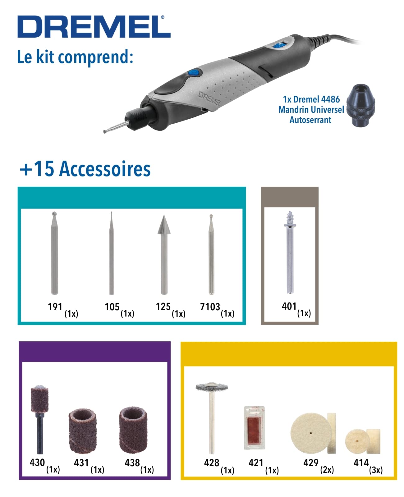 Dremel 2050 Stylo+ Outil Rotatif Multifonction 15 Accessoires 5000-22000 tr/min