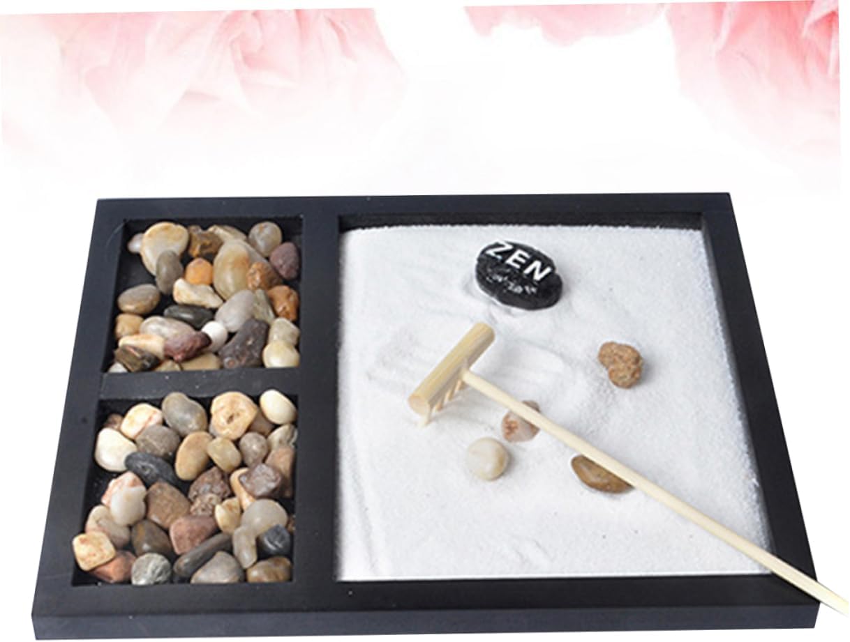 Japanese Zen Garden Miniature Landscape Tray Desktop Meditation Sand Table Decoration Rake and Rocks for Office Decor and Relaxation