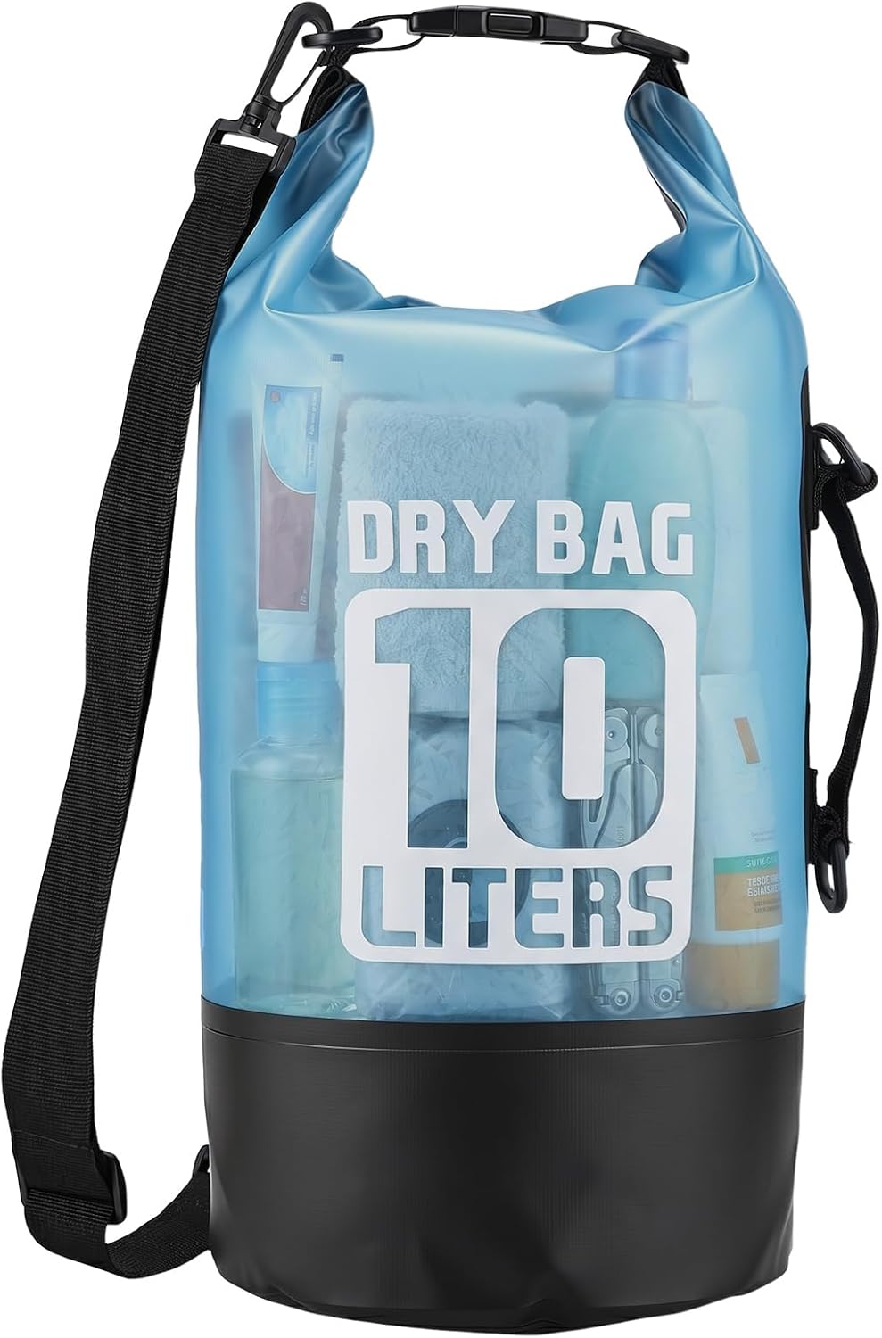 Dry Bag Waterproof for Men Women, 10L Roll Top Dry Bag Backpack, Blue | 500D PVC, Lightweight, Roll Top, Seamless Welds, Transparent Body, Adjustable Straps, for Kayaking, Swimming, Boating, Beach