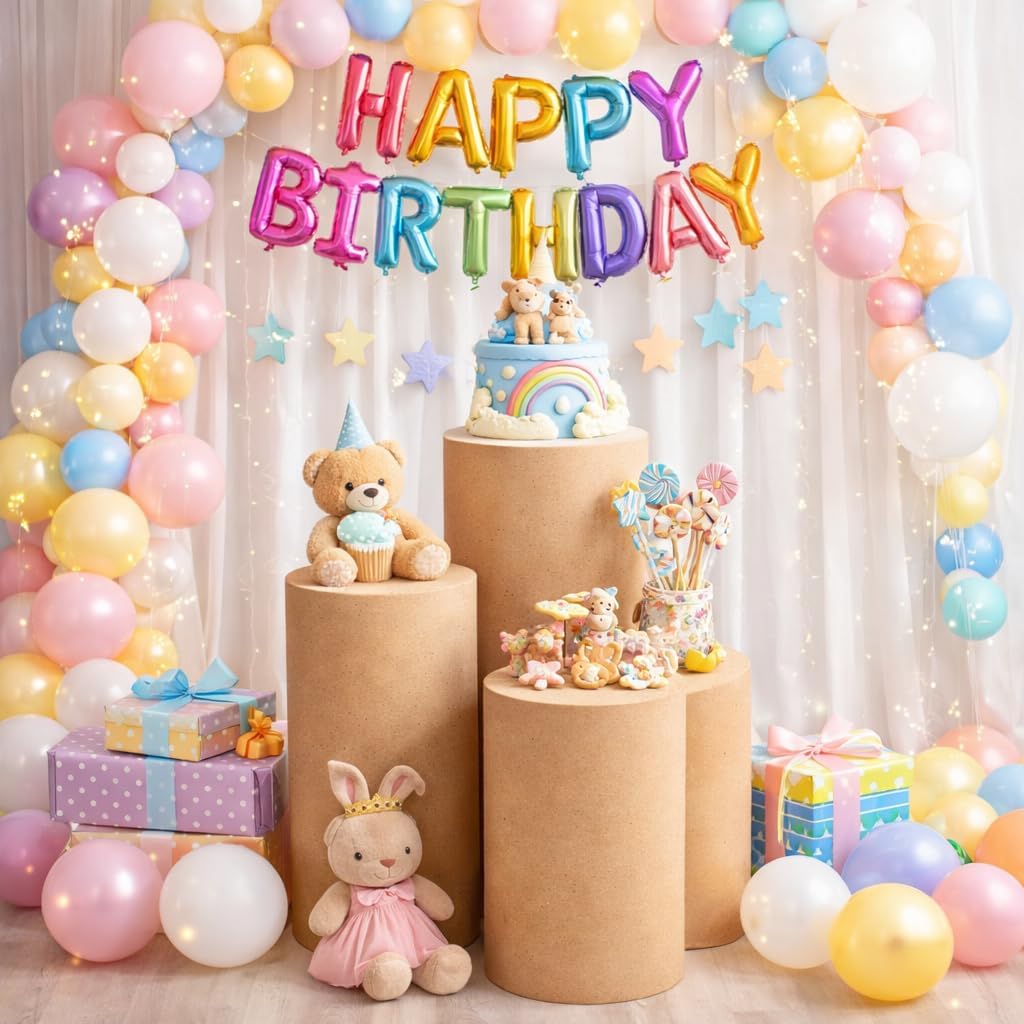 3-Piece Cylinder Pedestal Stand Set for Party Decor – Round Display Tables for Cake, Dessert, Balloon Decoration, Wedding, Birthday and Event Setup
