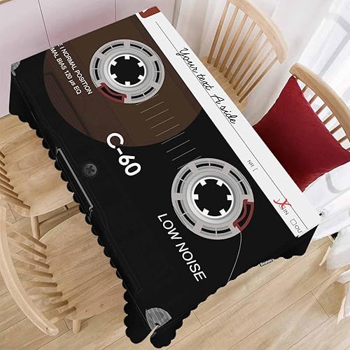 Miniatura 2 de Mantel de mesa de cassette de audio retro, cinta de casete de audio de plástico, 52 x 70 pulgadas, a prueba de polvo, protector para el hogar,