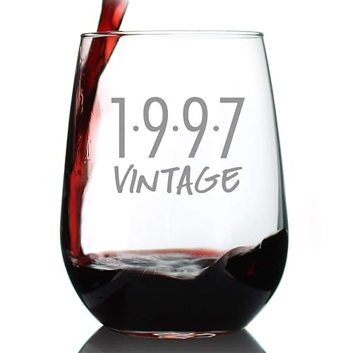 Vintage 1997-27th Birthday Stemless Wine Glass Gifts for Women & Men Turning 27 - Bday Party Decor - Large Glasses