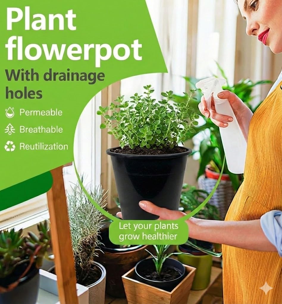 Green Oasis 5 Gallon Nursery Pots (10-Pack) - Premium Injection Molded Black Plastic Plant Pots, Heavy Duty Commercial Grade with Drainage Holes - Perfect for Vegetables, Trees & Transplanting