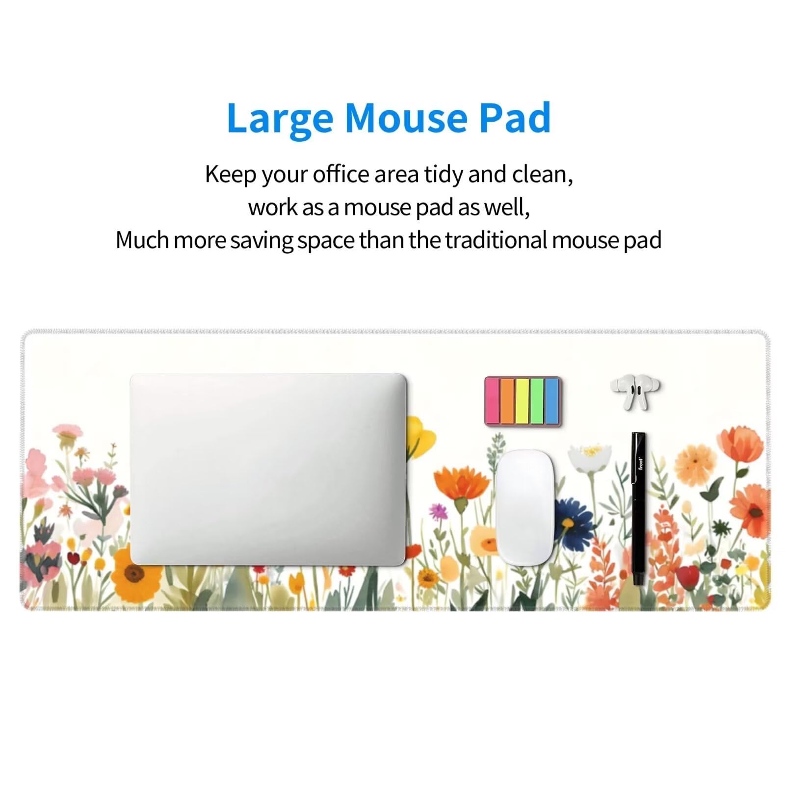 Tappetino Mouse, Tappetino Mouse Gaming Grande XXL 1500x800x3mm Tappetino Scrivania Mouse Pad, Base in Gomma Antiscivolo, Bordi Cuciti,Lavabile, Mousepad per Ufficio e Gaming (Wildflower Field) R-715