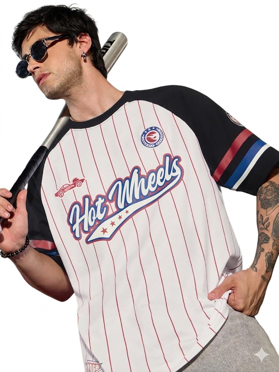 The Souled Store Hot Wheels: maglietta da uomo e ragazzo, a maniche corte, girocollo, con stampa grafica, casual, leggera, streetwear, oversize, alla moda