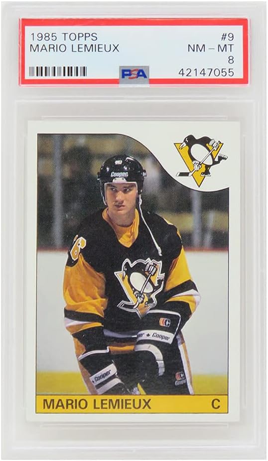 Mario Lemieux (Pitt Penguins) 1985 Topps Hockey RC Rookie Card #9 - (PSA 8 NM-MT) (D)