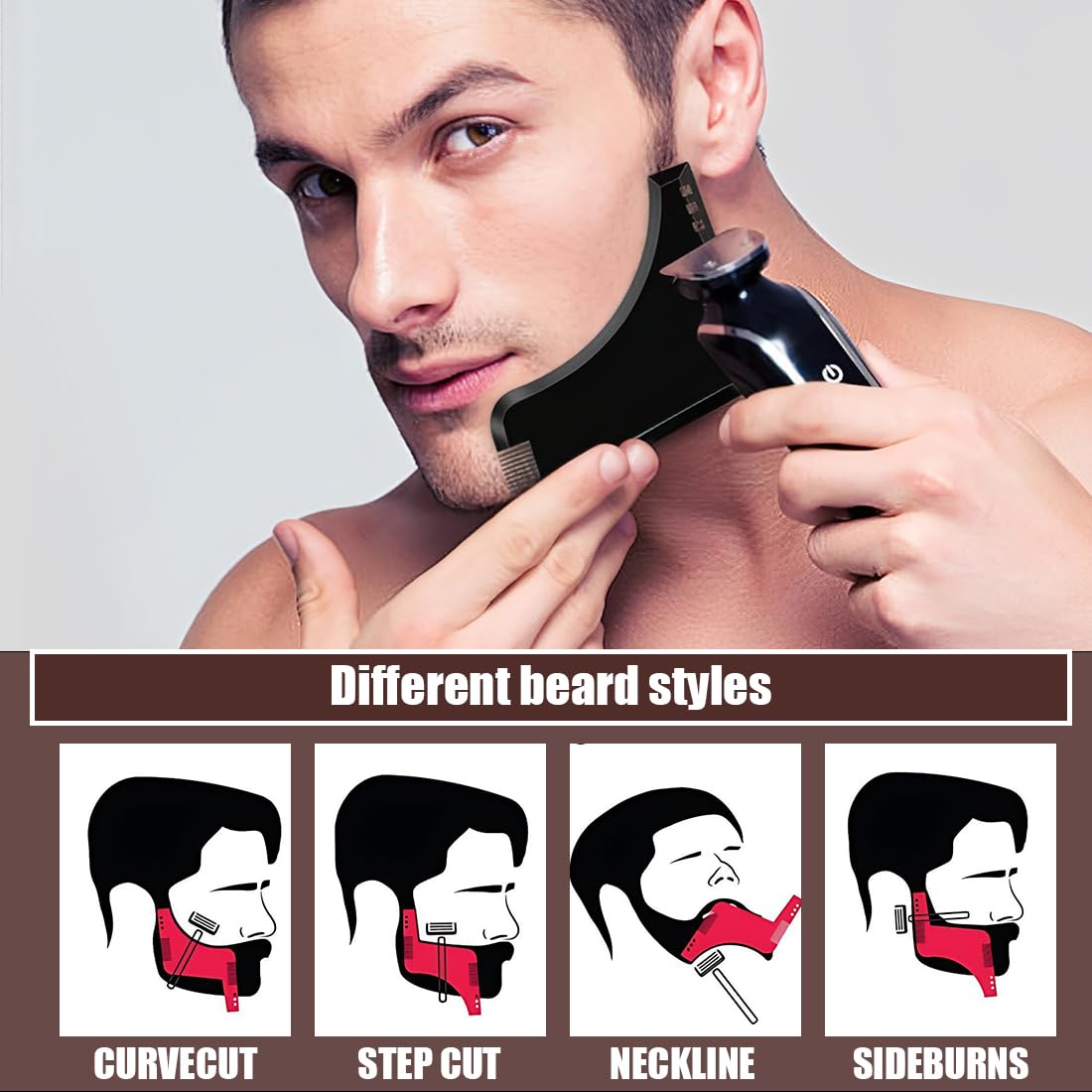 2 Pezzi di Modelli per Barba per Uomini, Pettini di Styling per Barba, Adatto per Barba al Mento, Basette e Barba al Collo, Marrone Caffè e Nero