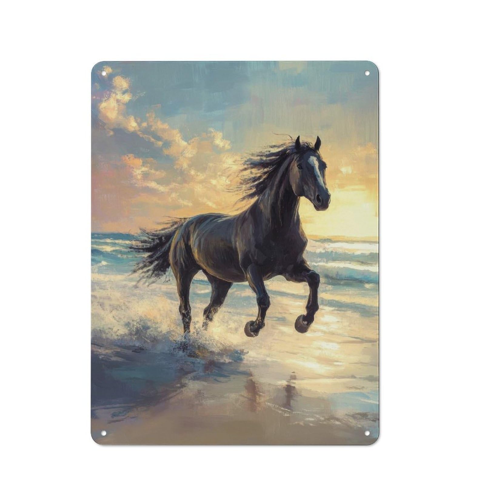 Junmoney Black Horse Freedom By The Sea Industrial Metal Wall Sign 40X30cm Featuring Urban Room Decor For Loft, Studio, Office Or Creative Room