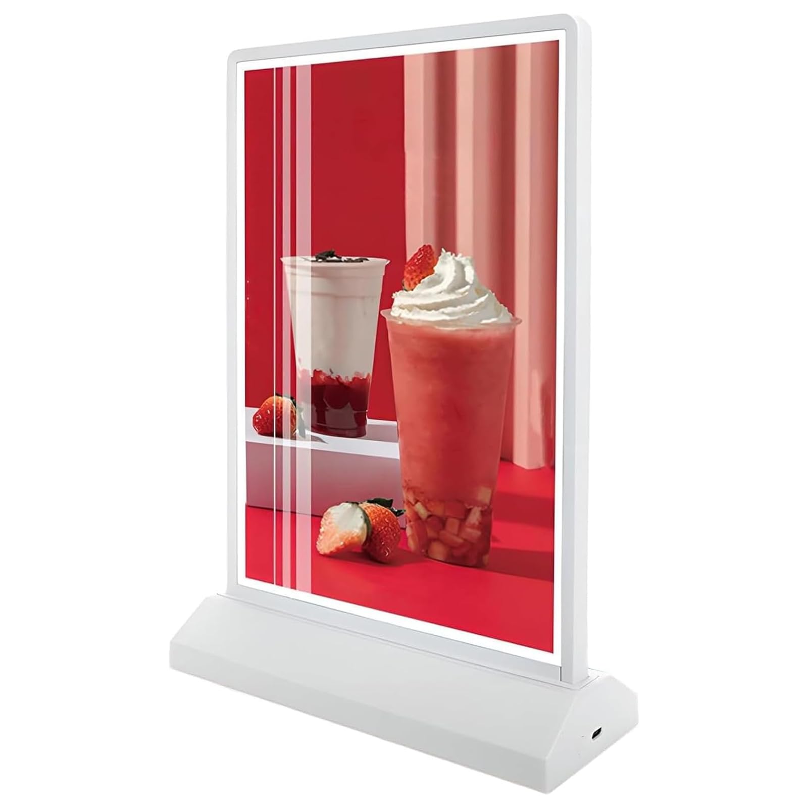 Soporte de Menú LED, Caja de Luz Publicitaria de Escritorio Recargable A4/A5 con 8H de Autonomía, Marco de Póster Iluminado, Soporte de Menú de Mesa de Doble Cara para Restaurantes y Tiendas white A5