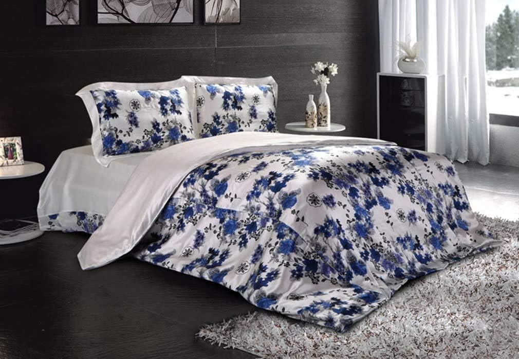 Maxfeel 1pc Silk Duvet Cover, Quilt Cover, Comforter Cover,Silk Bedding 100% 16.5mm Printed Mulberry Silk,Charmuse Silk, Queen Cal.King Full King Twin #2126 (Full)