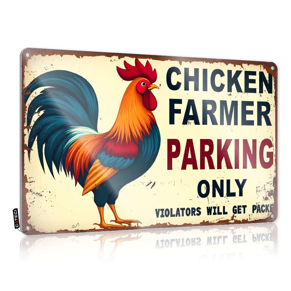 Tin Metal Decor Chicken Farmer Parking Only. Tin Sign Funny Patio Signs Tin Sign Metal(30X40CM)