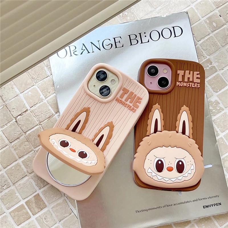 Image of COVERLY for iPhone 15 Pro Max 3D The Monster Mirror Cartoon Stand Case,Premium Silicone Full Protective Cute Bear Love Phone Holder Makeup Mirror Kawaii Aesthetic Cover for Apple iPhone 15 Pro Max
