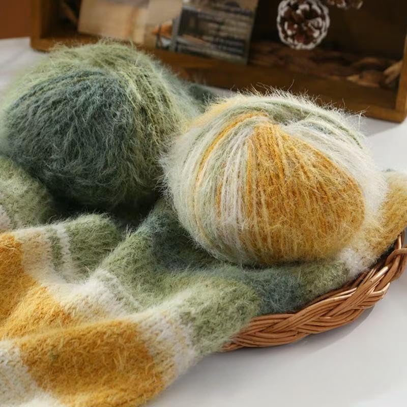 6 gomitoli da 100 g di Filato Misto Lana variegato a Pelo Lungo, Morbido, di Peso Medio, Ideale per Lavorare a Maglia a Mano, per Sciarpe, Maglioni, Guanti e Cappelli all'Uncinetto Fai da Te