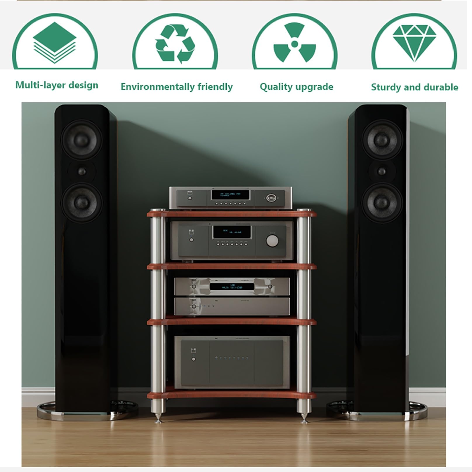 ZGNMK AV Media Stand, Audio Shelf Rack, Rack Audio Tower, Media Stereo Record Player Console Storage Cabinet, Gaming Shelves Audio-Video Shelving Corner Entertainment Center(Light Brown,60x48x10cm)