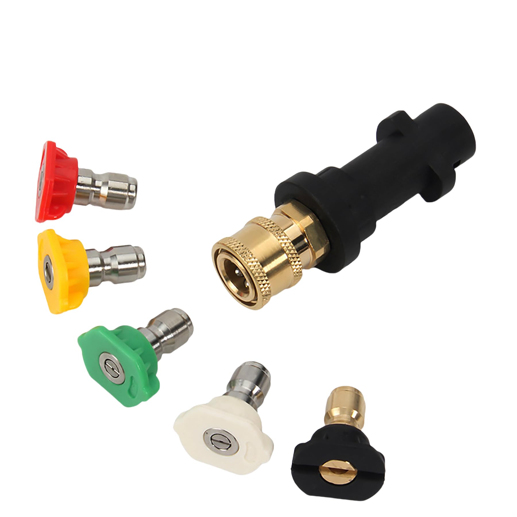 Adaptador de Pistola de Lavado Alta Presión Compatible con Karcher K2-K7 - Kit con 5 Boquillas de Ángulo, Conector Rápido 1/4" para Limpieza de Coches, Terrazas y Fachadas