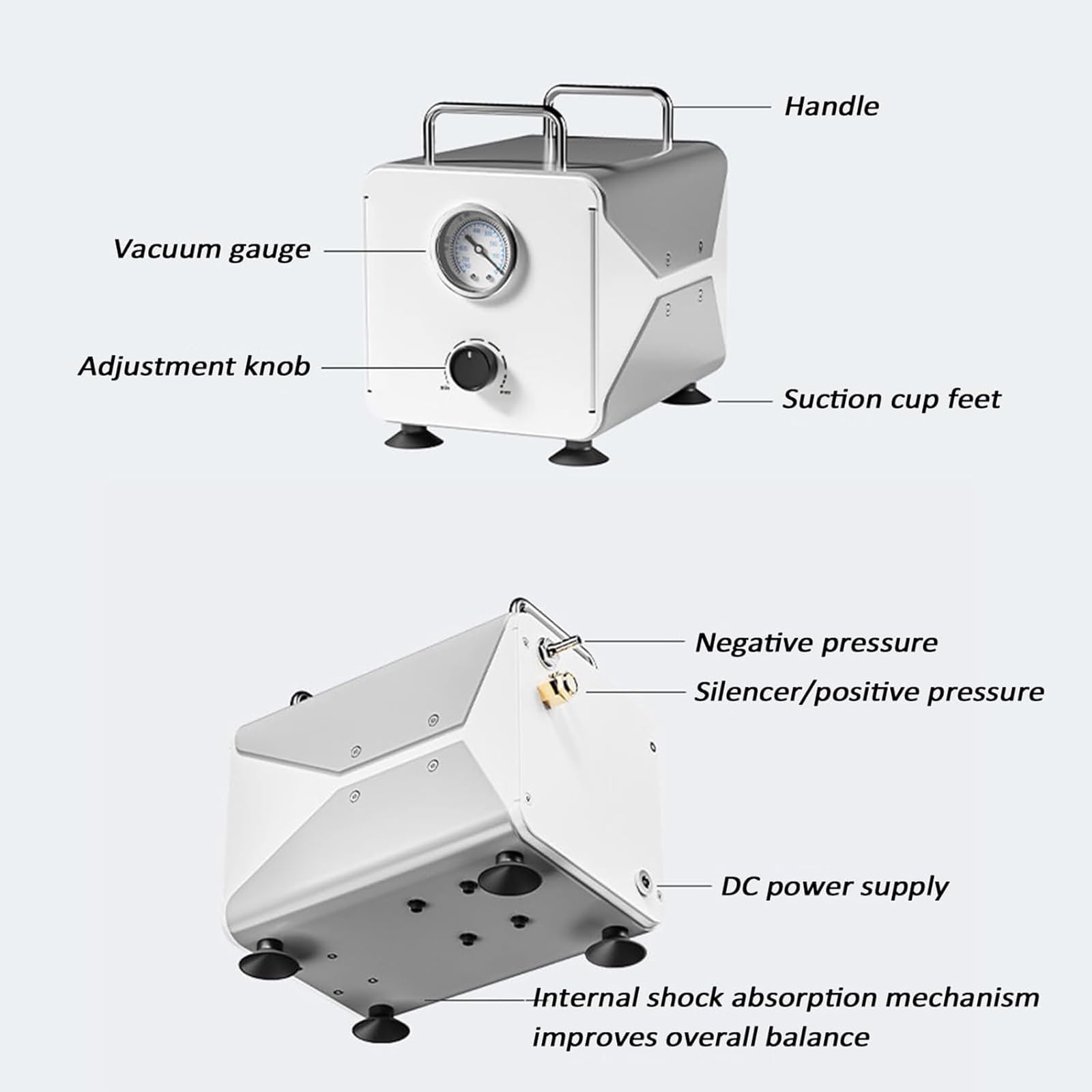 Labor-Unterdruck-Vakuumpumpe, Ölfreie Membran-Vakuumpumpe, Einzel-Unterdruckmodus, Variable Durchflussregelung, Manometer, Minimaler Gradient: 0,002 MPa