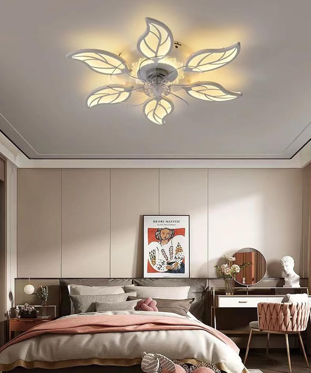 Lampadari, plafoniera a LED, Ventilatore a soffitto con Illuminazione, Bianco, Telecomando, Silenzioso, dimmerabile, 6 luci, Design per Soggiorno e Camera da Letto