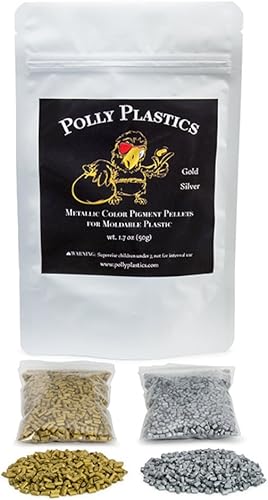 Polly Plastics Pellets de color metálico para plástico moldeable | Oro y plata | Fabricado en los Estados Unidos