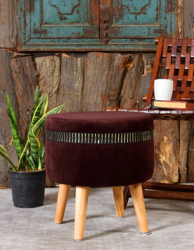 Basket Villa Pouffes Sitting Stool for Living Room, Mudda Puffy Wooden Ottoman Stools, Pouffe