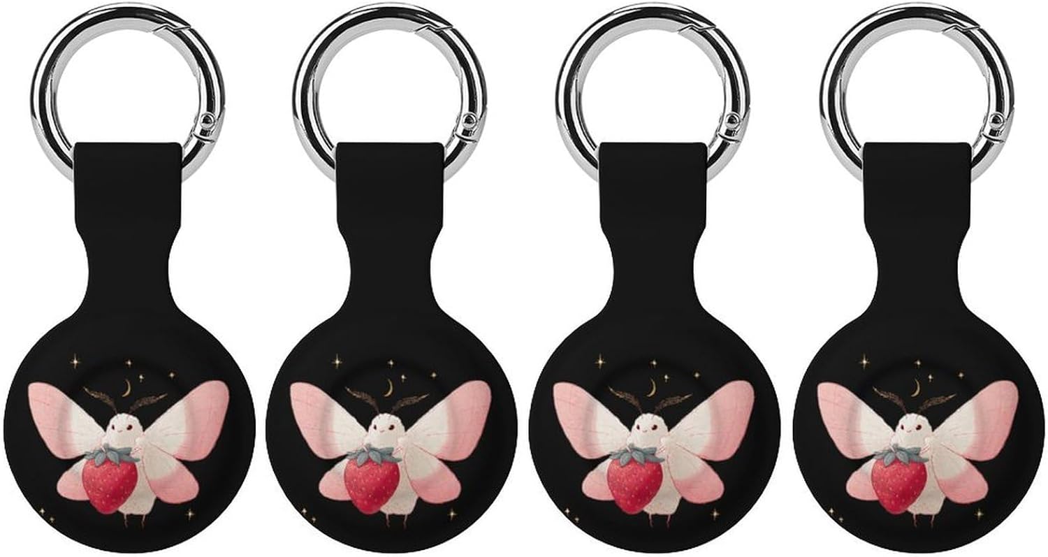 Cute Moth with A Strawberry Case Compatible with AirTag Holder Cover with Keychain Ring for Bags Luggages