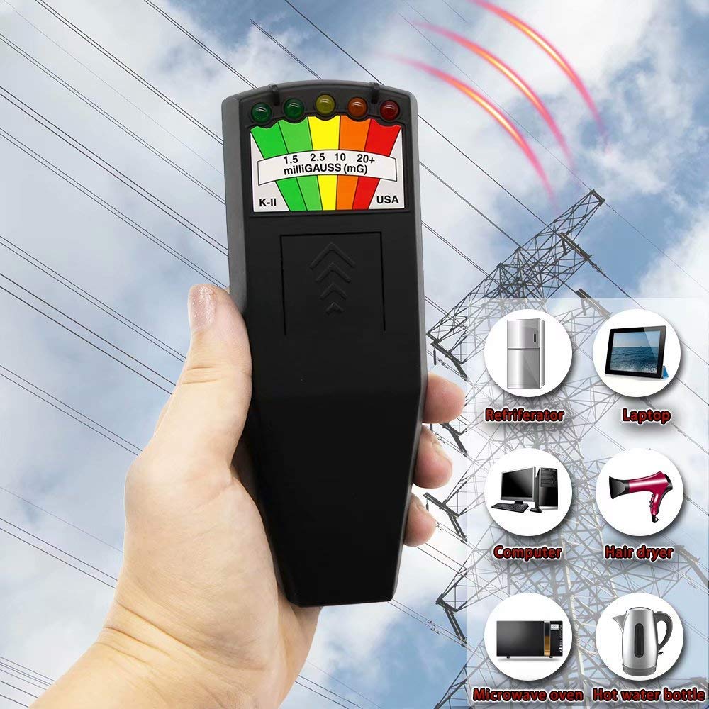 Rilevatore di Radiazioni Misuratore EMF Gauss K2 Rilevatore di Campo Elettromagnetico Magnetico Portatile 5 LED per Intensità di Campo Elettrico (Nero)