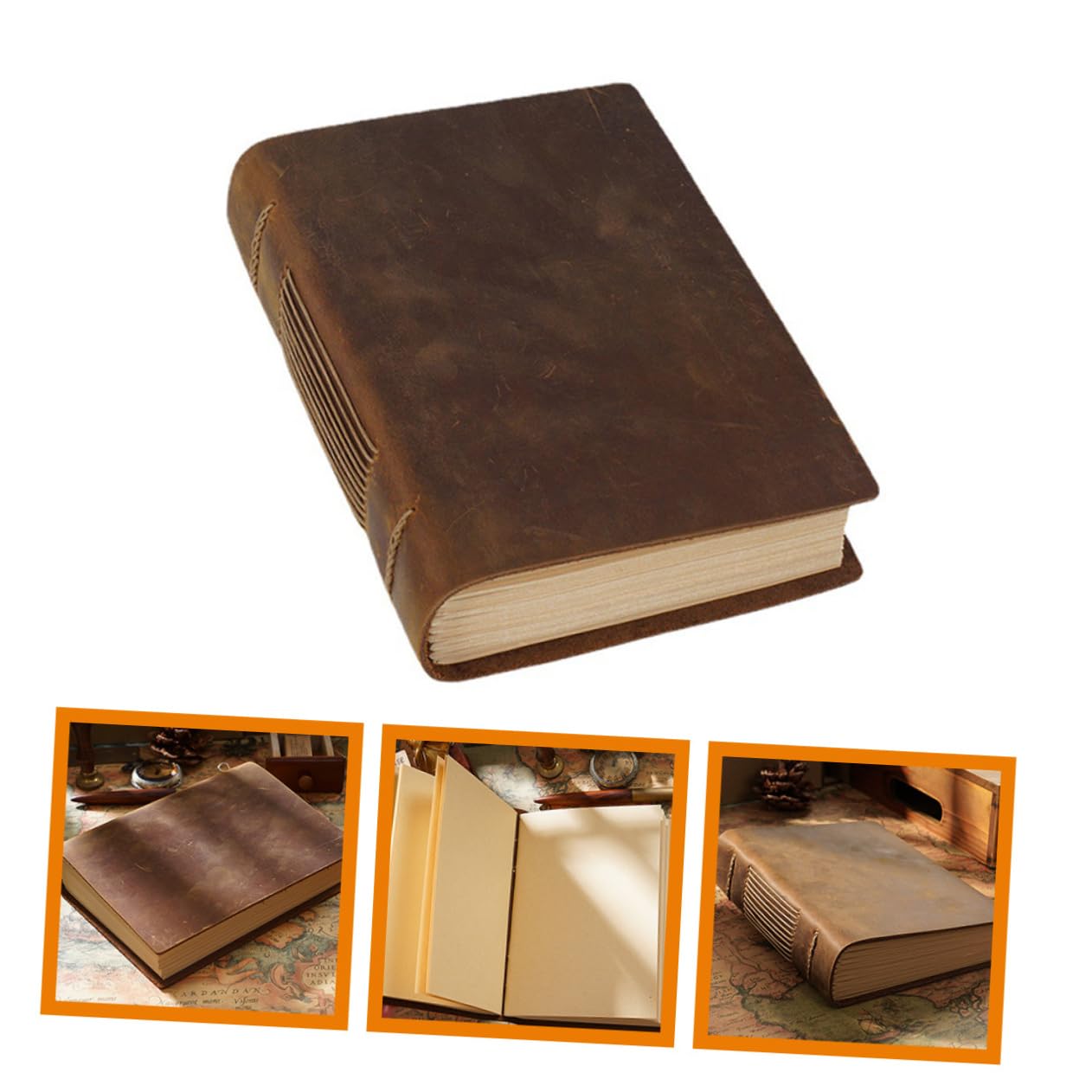 Taccuino Vintage in Pelle Bovina Marrone, Notebook Cartaceo | Pagine Interne Ispessite, Protegge i Fogli, per Studenti e Viaggiatori