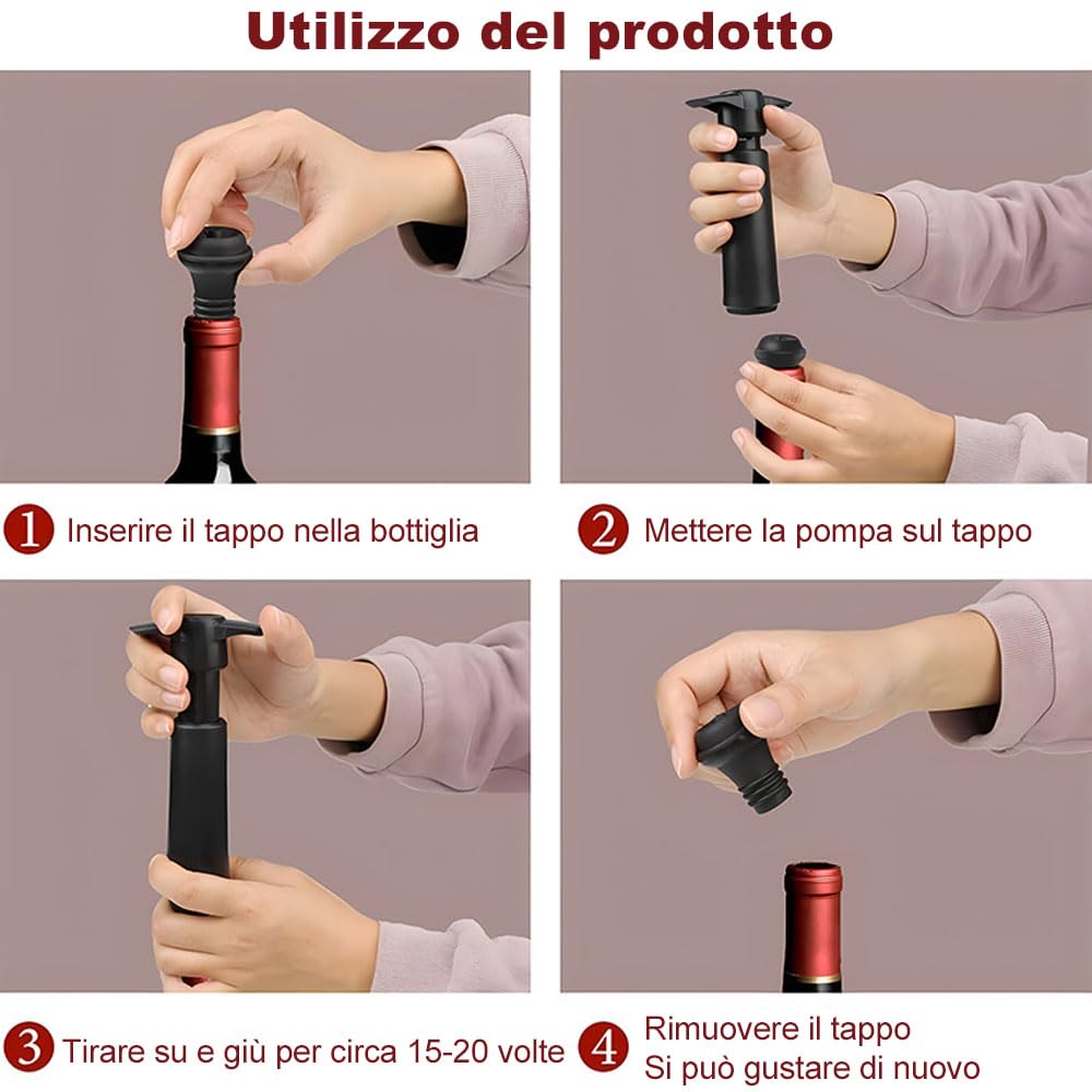 Pompa salva vino con 24 tappi sottovuoto, tappi per vino sottovuoto, tappi per bottiglie di vino, sigillante riutilizzabile per mantenere il vino fresco