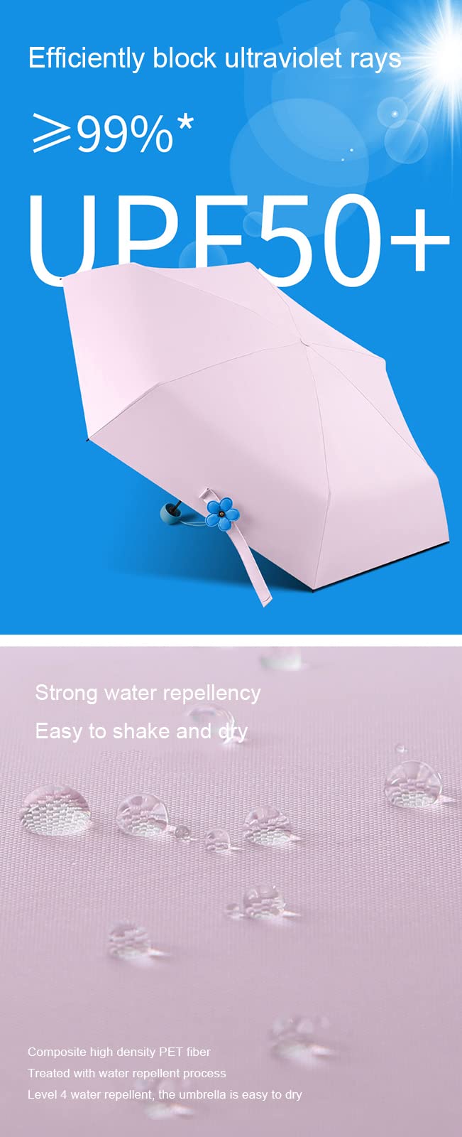 Paraguas de Viaje para Bolso con Estuche, Paraguas portátil, Ligero, Compacto, Resistente al Viento, con 99% de protección UV para Mujeres y Hombres