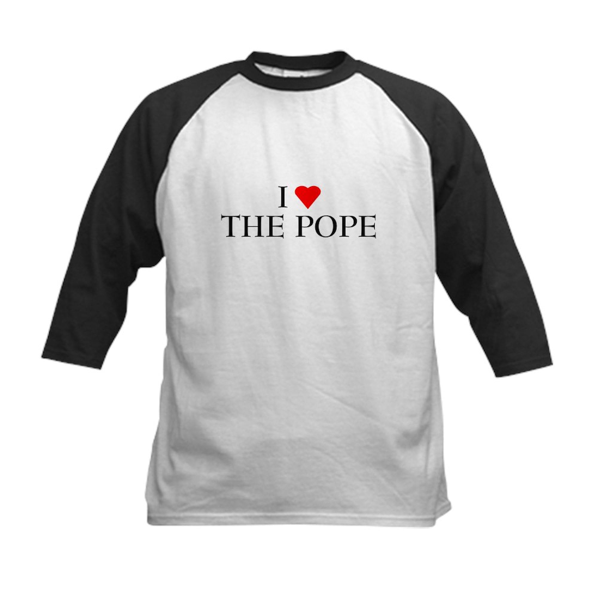 CafePress I Love The Pope Shirt T Shirt Kids Baseball Jersey Kids Cotton Baseball Jersey, 3/4 Raglan Sleeve Black/White
