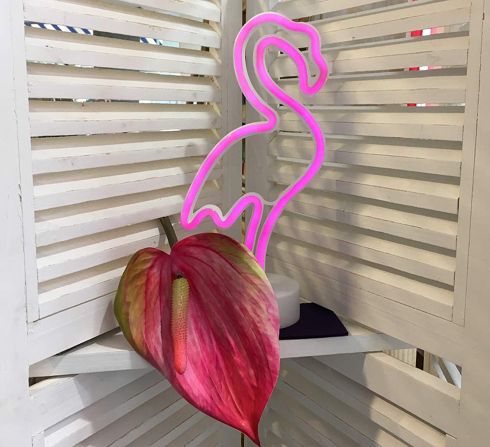 Lampada Da Tavolo Neon A Forma Di Fenicottero Rosa, Con LED E Timer, Per Feste E Bar, 32x17x10cm