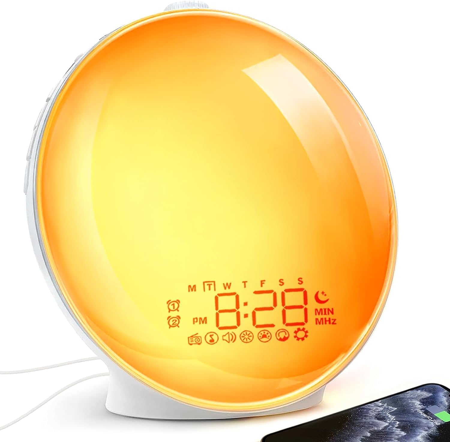 KABB Sveglia Leggera All'Alba, Luce Notturna Della Macchina del Suono del Suono, Sveglia Intelligente con Simulazione Dell'alba, Suono del Rumore Bianco Dell'Assistente al Sonno, Doppio Allarme