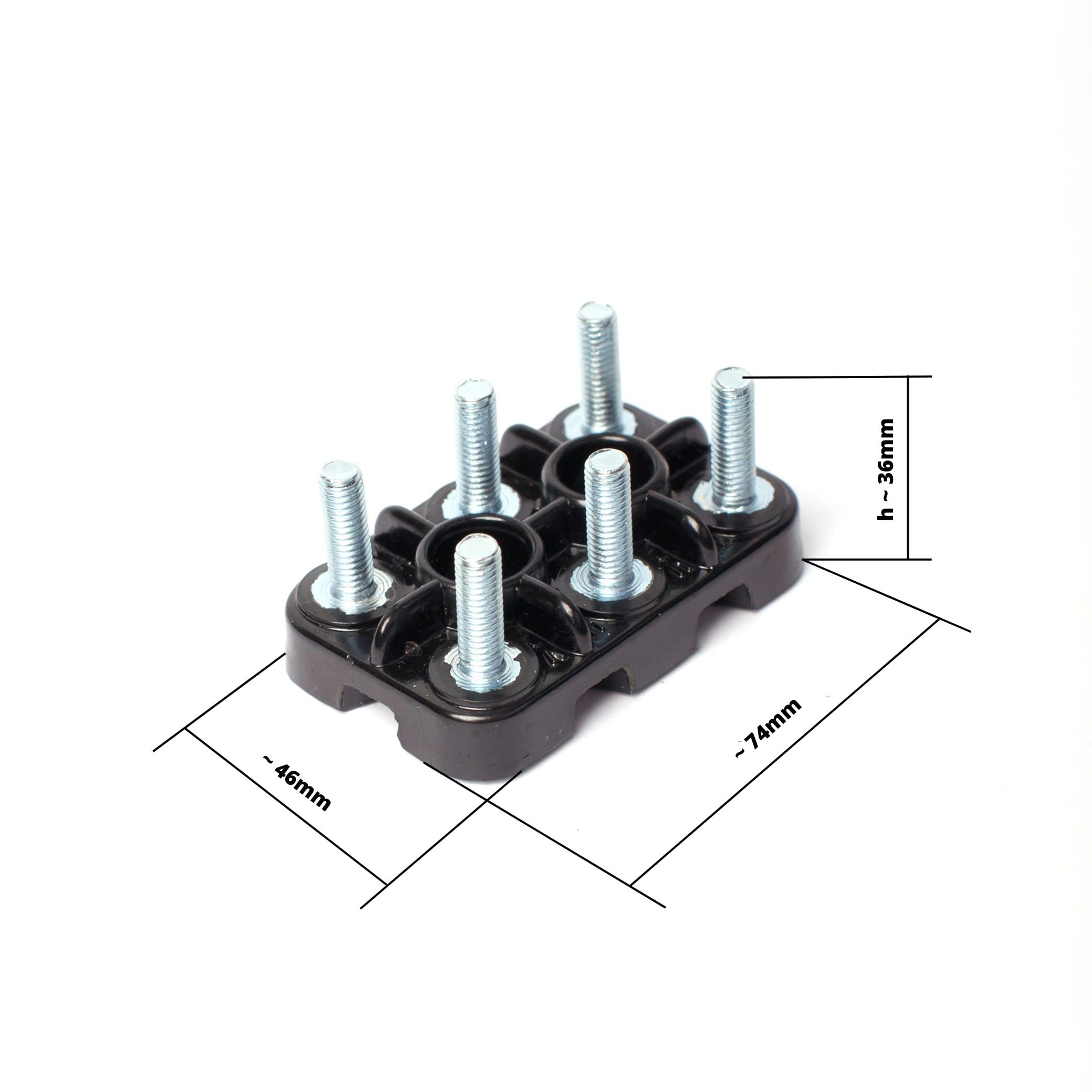 Bornier moteur 6 broches M4 à M12 (6 x M6), noir, vis, plastique, montage en boîte