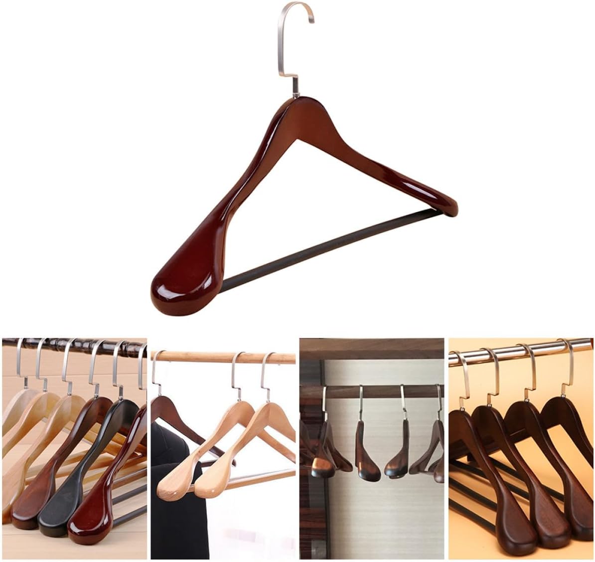 Wide Coat Hanger Solid Wood Thickened Wide Shoulder Traceless Suit Hanger 45X25.5X5.5Cm Brown for Home Closet Drying and Storage