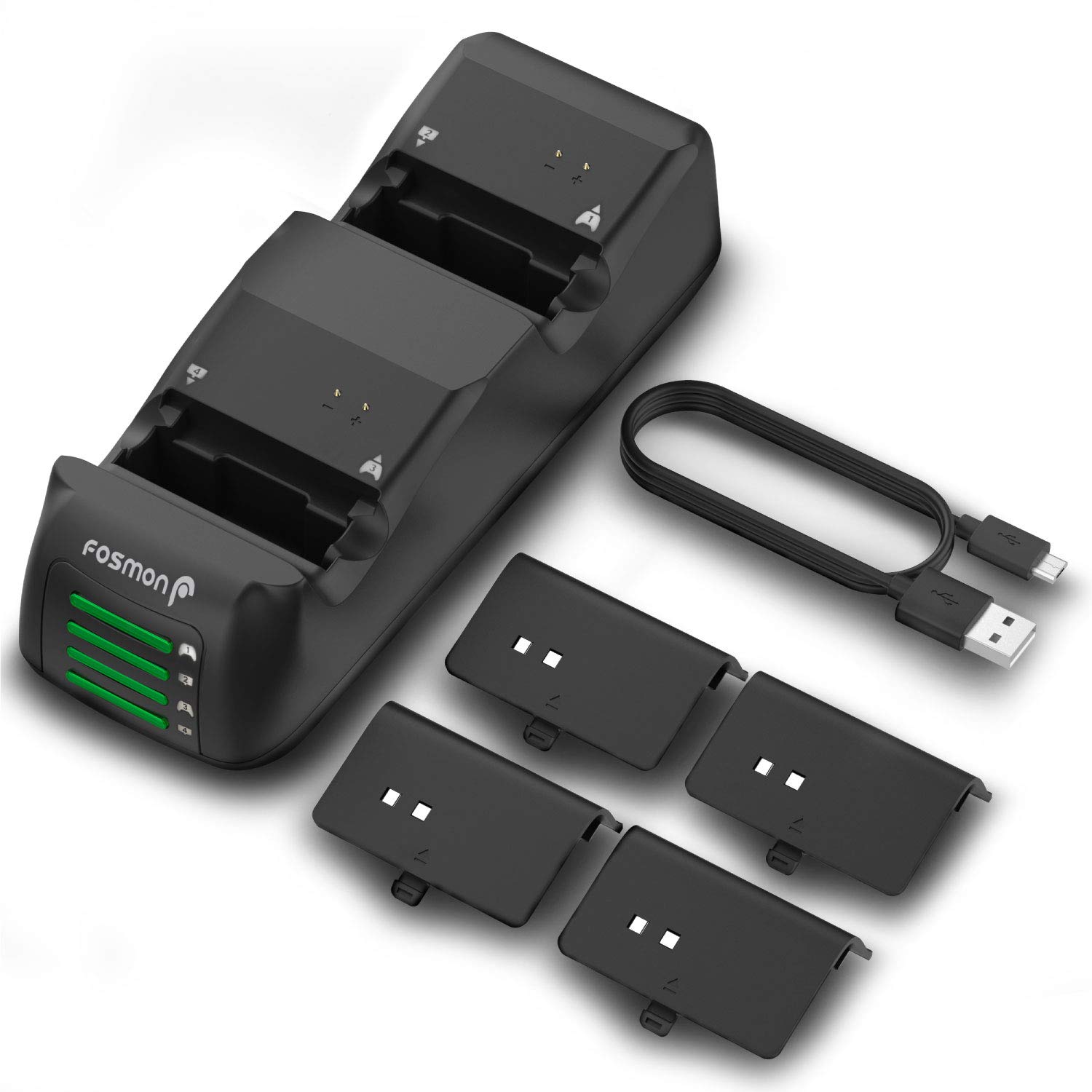 Fosmon DUAL 2 MAX Stazione di Ricarica Compatibile con Controller Xbox Series X/S (2020), Xbox One/One X/One S Elite Controllers, (Dual Slot) Caricabatteria e 2x 2200mAh Batteria Ricaricabile - Nero