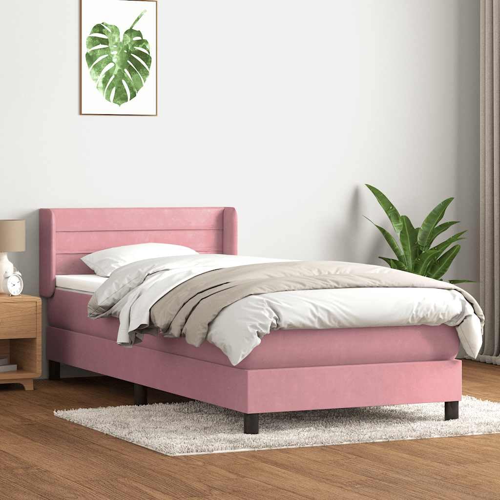 Fotelik sprężynowy z materacem różowym, 80 x 220 cm, aksamit