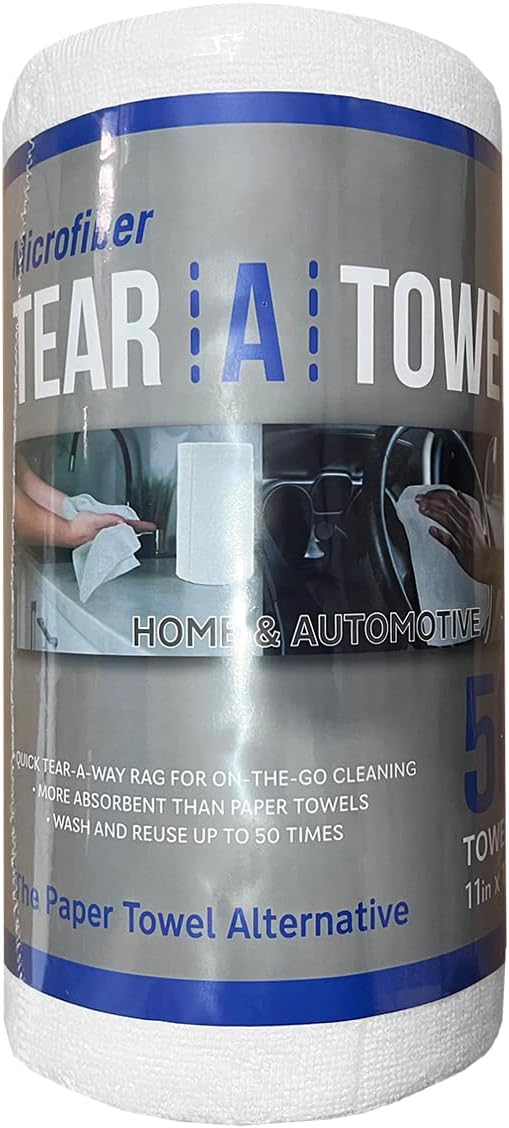 Eurow Microfiber Tear-A-Towel Cloth Roll, Reusable Paper Towel Alternative, Washable Up to 50 Times, Lint-Free, Streak-Free, for Kitchen, Auto, Home, Garage, Cleaning & Drying, 11"x12", 50-Pack, White